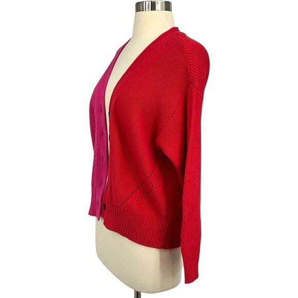 Marine Layer Robin Crop Cardigan Bubblegum Vermillion Size S Pink Red V Neck - Picture 2 of 9